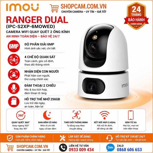Camera wifi Imou 2 mắt trong nhà | IPC-S2XP-6M0WED - giải pháp xem trên 2 màn hình