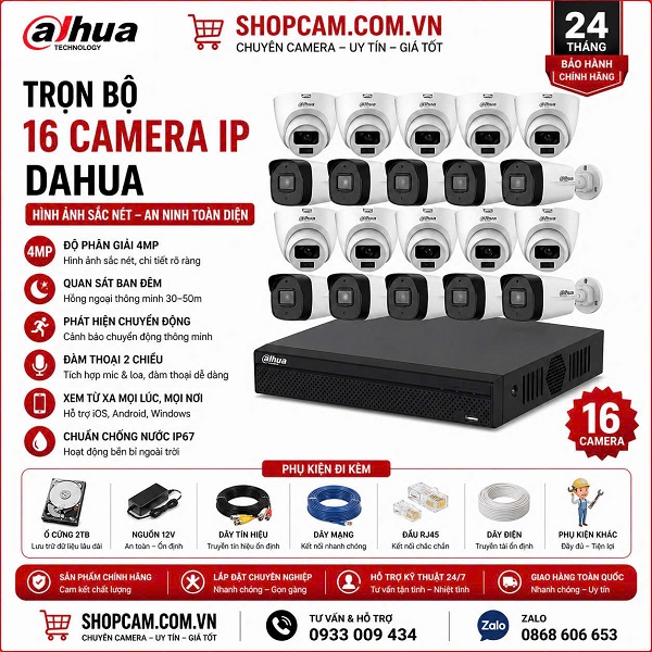 Bộ 16 camera giám sát ip cao cấp | dahua