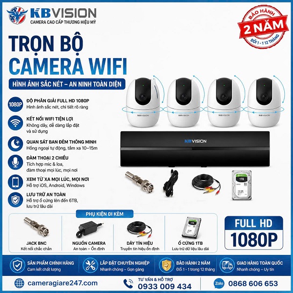 Trọn bộ 4 mắt camera xoay 360 | wifi hoặc đi dây