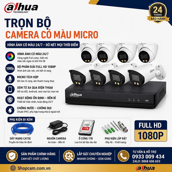 Trọn bộ 8 camera Dahua | Combo lắp đặt gói 8 mắt chính hãng