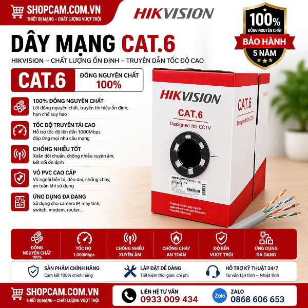 Cáp mạng Cat6e Hikvision | chính hãng lõi đồng nguyên chất 100%