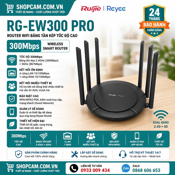 Bộ phát wifi Ruijie RG-EW300 | đáp ứng mọi nhu cầu mạng gia đình văn phòng - giá từ 399k