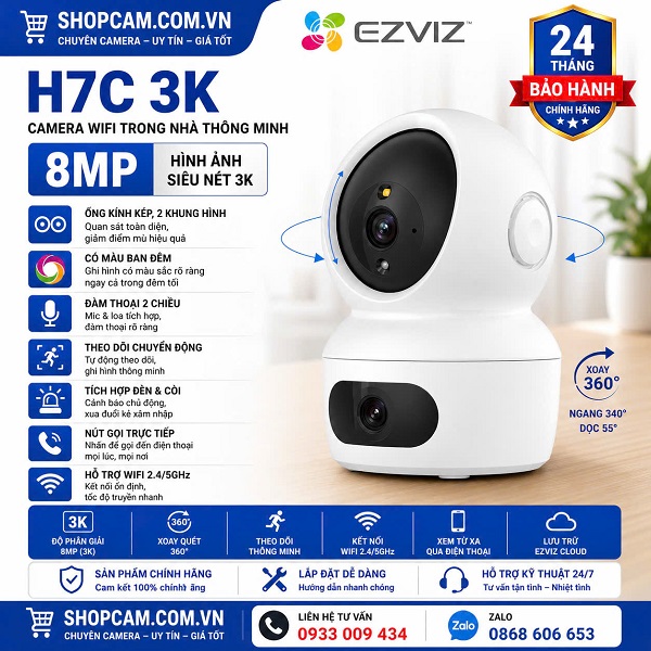Camera trong nhà wifi 2 mắt | Ezviz H7C - giám sát 2 khung hình cùng lúc
