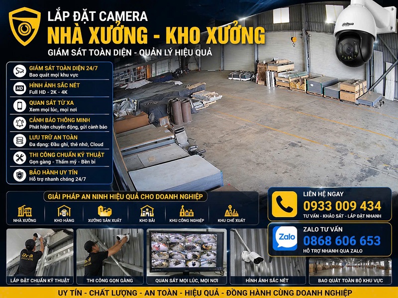 Thi công lắp đặt camera nhà xưởng, kho xưởng