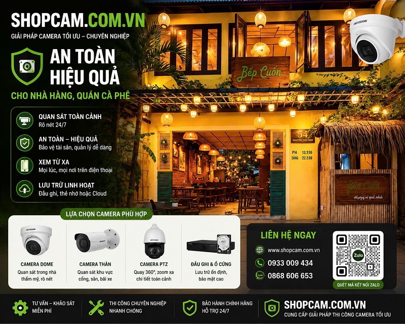 Lắp camera giám sát nhà hàng, quán ăn, resot